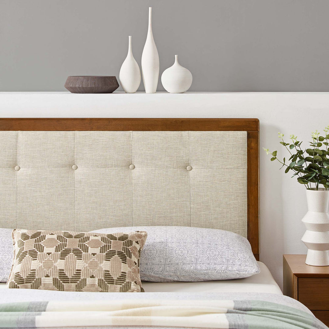 Dapper Tufted Fabric and Wood Queen Headboard - Walnut Beige