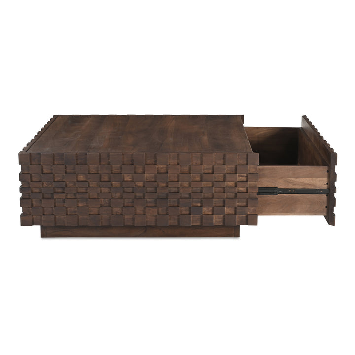 Geometric Harmony Solid Wood Coffee Table with Hidden Storage