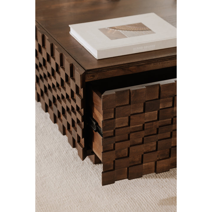Geometric Harmony Solid Wood Coffee Table with Hidden Storage