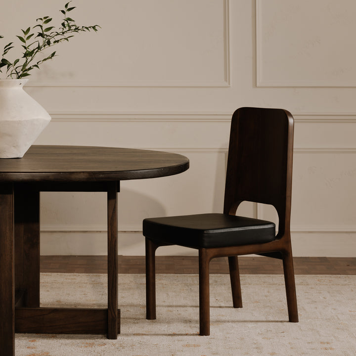 Elegant Contemporary Ash Dining Chair - Walnut Stain & Carved Detail