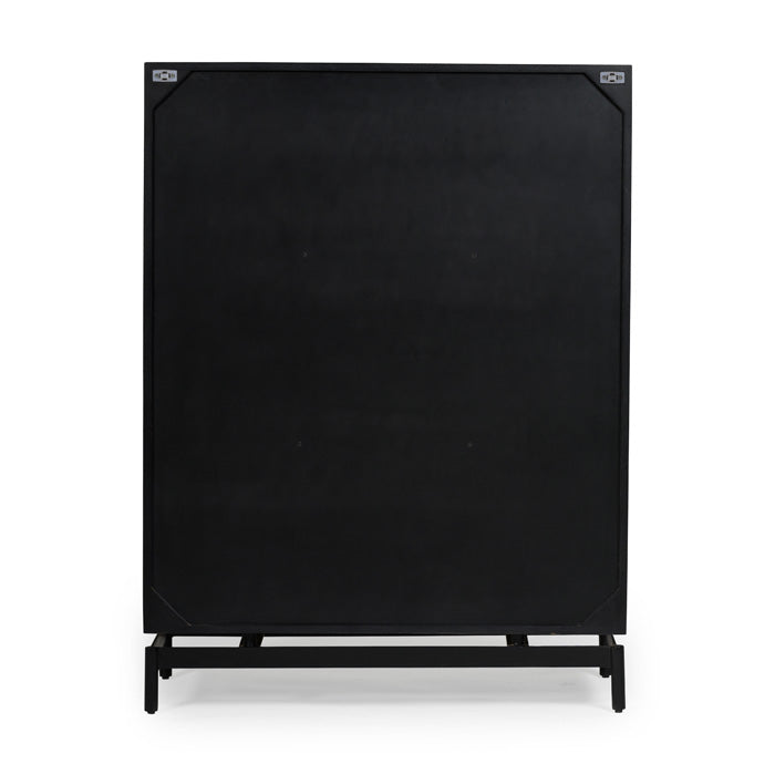 Elegant Woven-Cane Mini Cabinet - Charcoal
