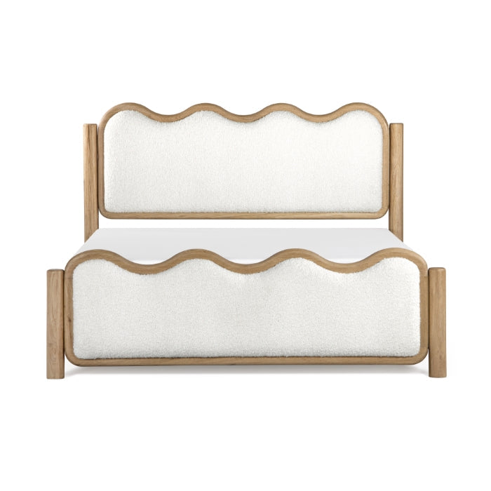 Whimsical Wave Upholstered Solid Oak Royal Bed - Natural Hues