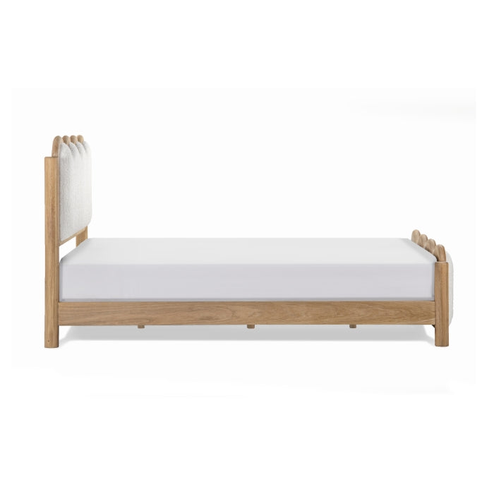 Whimsical Wave Upholstered Solid Oak Royal Bed - Natural Hues