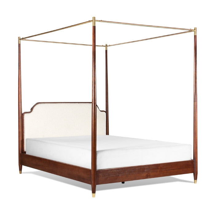 Victoria's Luxe White Boucle Upholstered Oak Canopy Bed