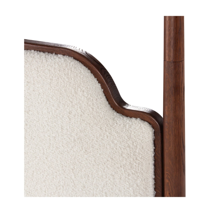 Victoria's Luxe White Boucle Upholstered Oak Canopy Bed