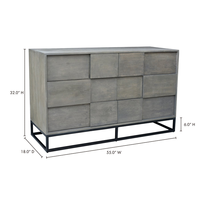 Modern Cubist Acacia Wood & Iron Dresser