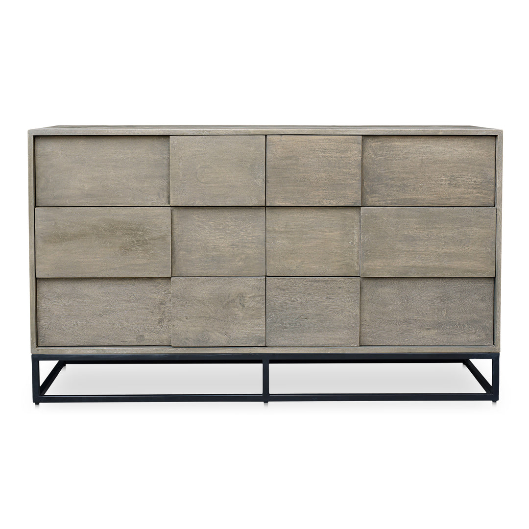 Modern Cubist Acacia Wood & Iron Dresser