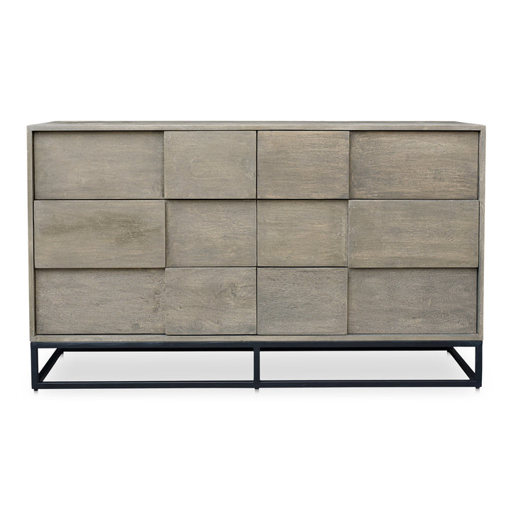 Modern Cubist Acacia Wood & Iron Dresser