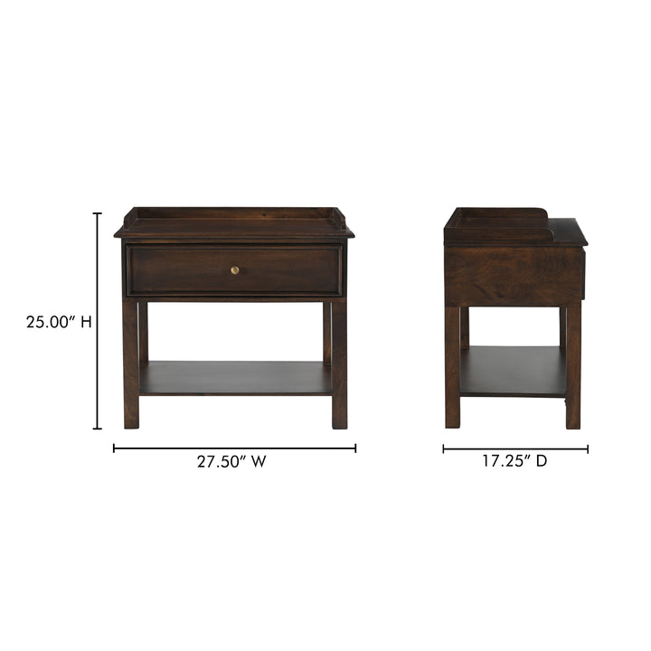 Sophisticated Mango Wood & Brass Nightstand with Shelf