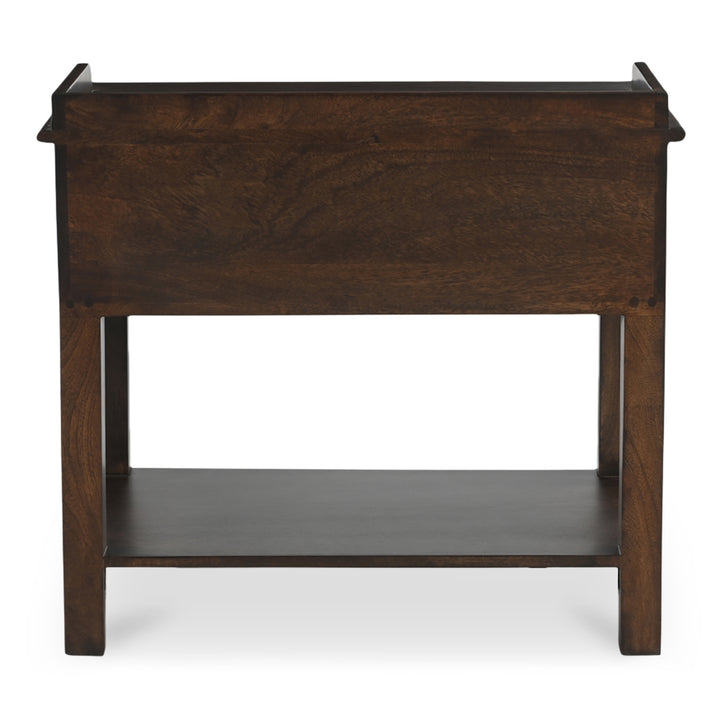 Sophisticated Mango Wood & Brass Nightstand with Shelf
