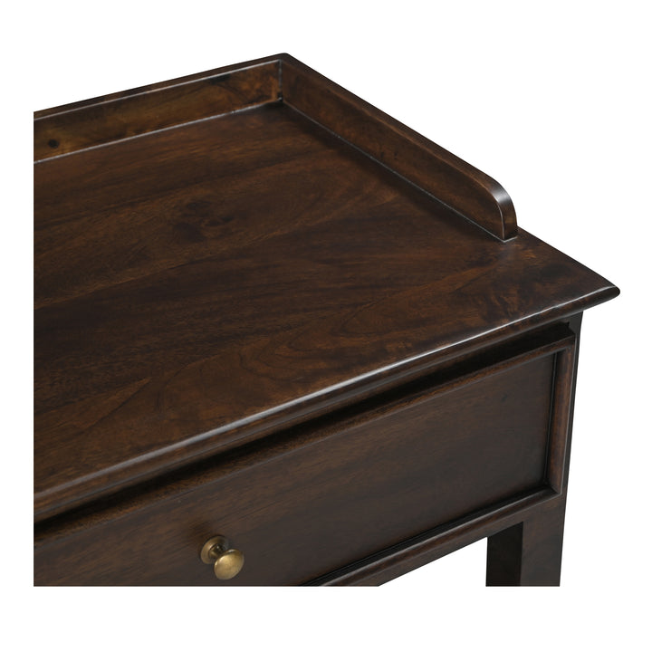 Sophisticated Mango Wood & Brass Nightstand with Shelf