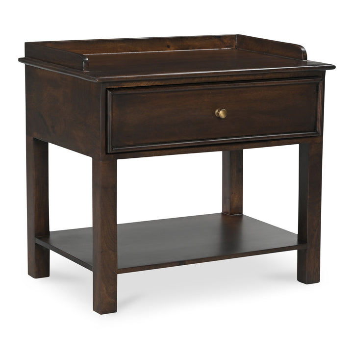 Sophisticated Mango Wood & Brass Nightstand with Shelf