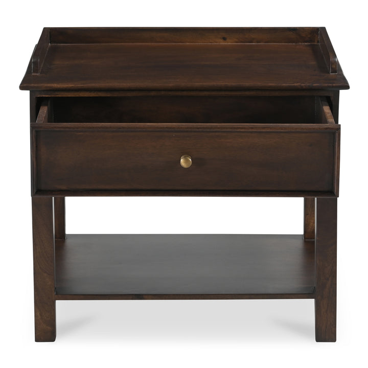 Sophisticated Mango Wood & Brass Nightstand with Shelf