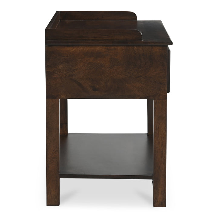 Sophisticated Mango Wood & Brass Nightstand with Shelf
