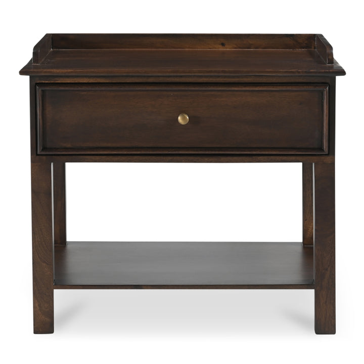 Sophisticated Mango Wood & Brass Nightstand with Shelf