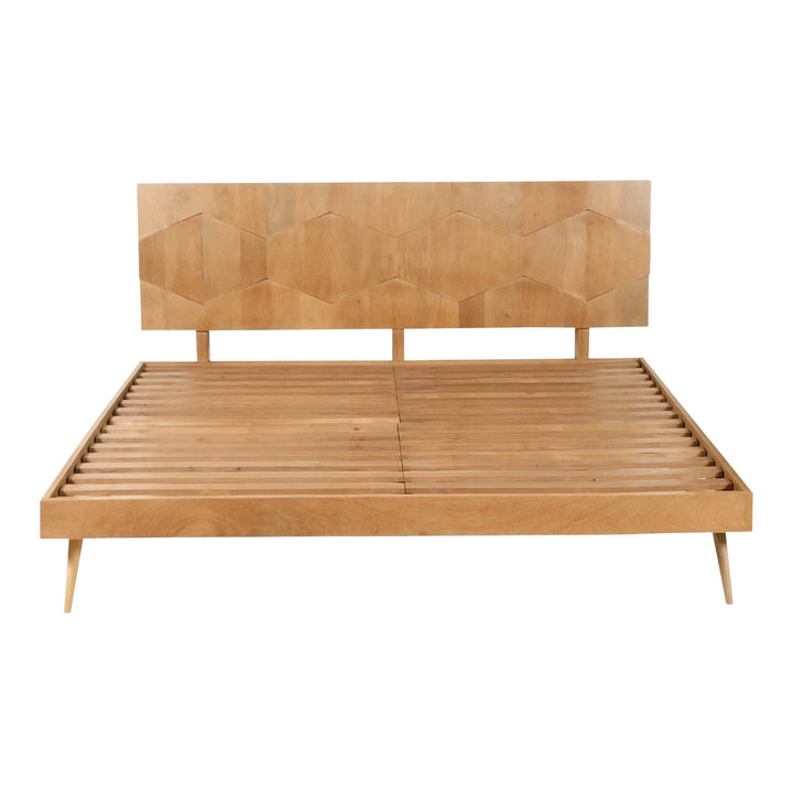 Vintage-Modern Solid Mango Wood Queen Bed with Elevated Design