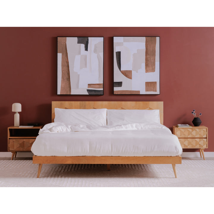 Vintage-Modern Solid Mango Wood Queen Bed with Elevated Design