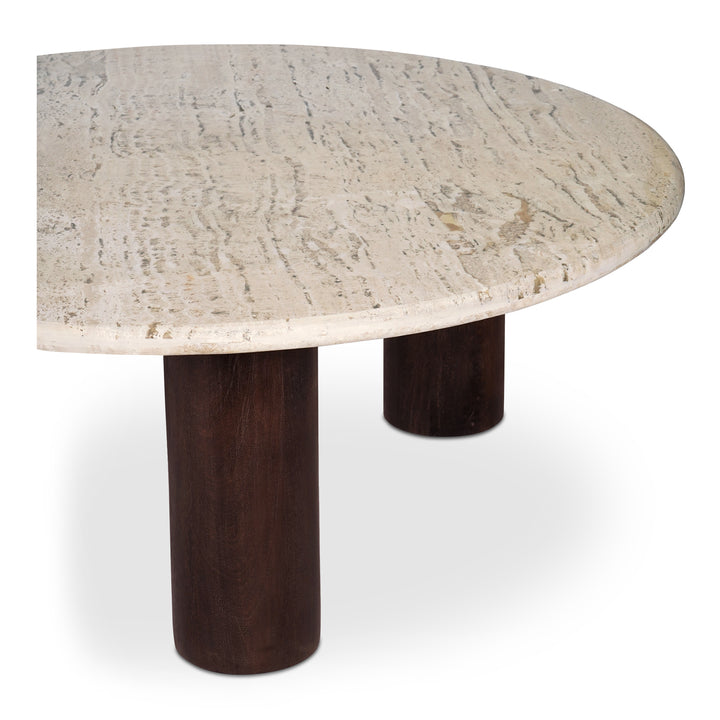 Elegant Travertine & Mango Wood Round Coffee Table