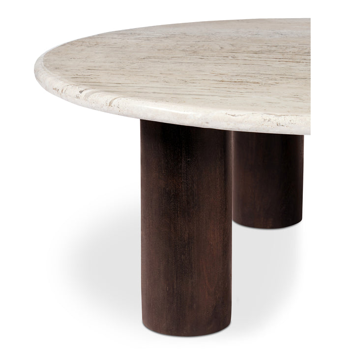 Elegant Travertine & Mango Wood Round Coffee Table
