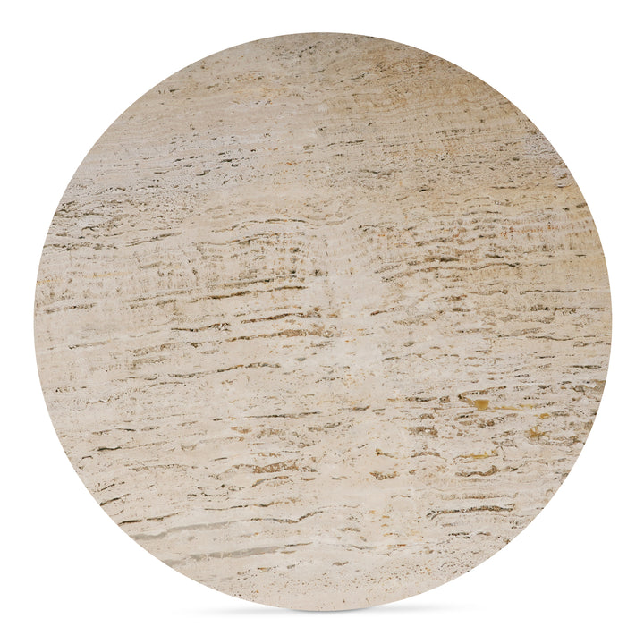Elegant Travertine & Mango Wood Round Coffee Table