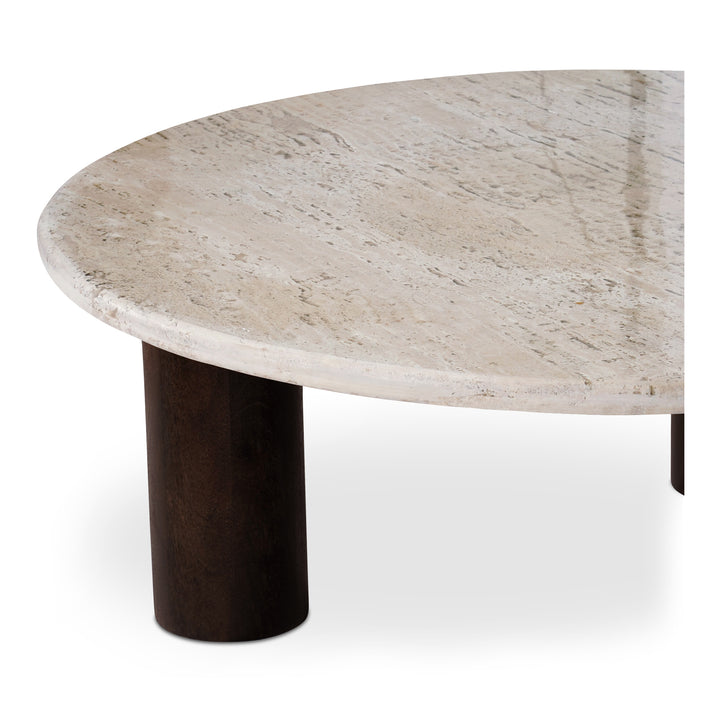 Elegant Travertine & Mango Wood Round Coffee Table