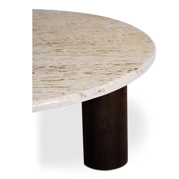 Elegant Travertine & Mango Wood Round Coffee Table