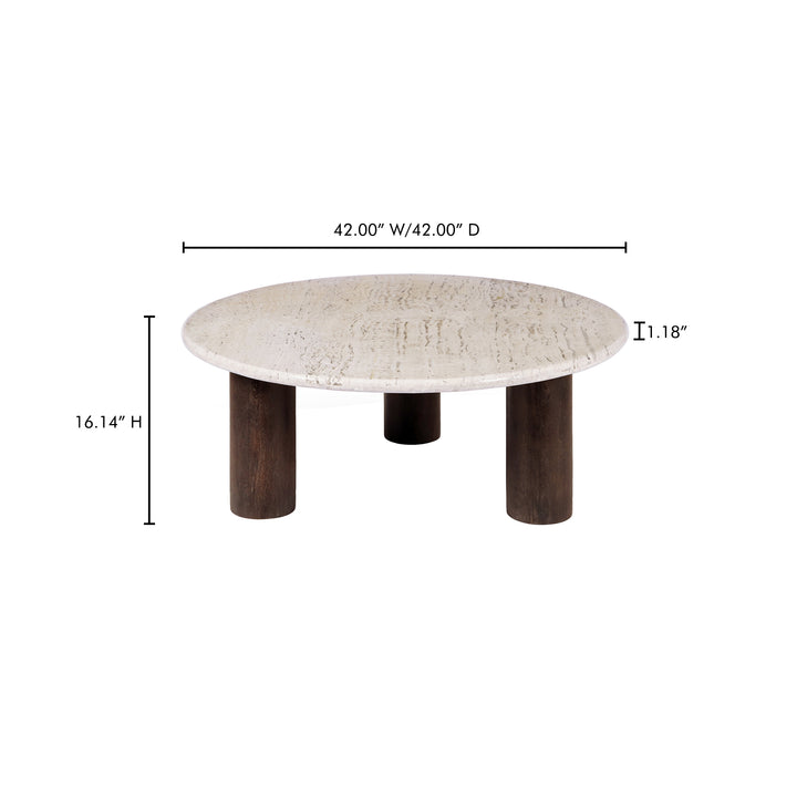 Elegant Travertine & Mango Wood Round Coffee Table
