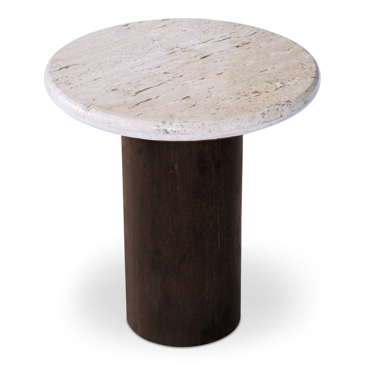Artisanal Travertine & Mango Wood Round Side Table
