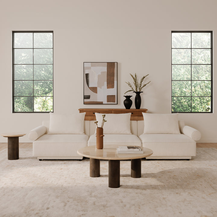 Artisanal Travertine & Mango Wood Round Side Table