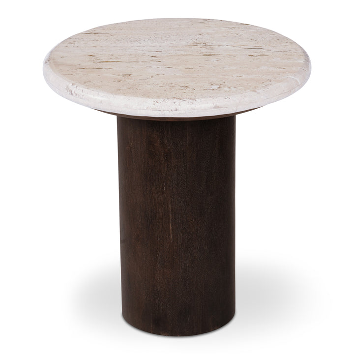 Artisanal Travertine & Mango Wood Round Side Table