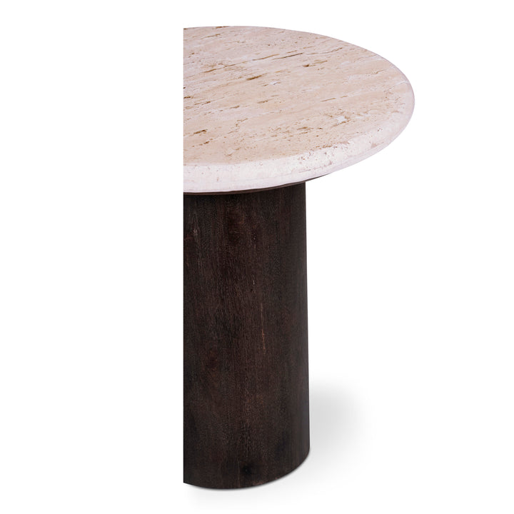Artisanal Travertine & Mango Wood Round Side Table