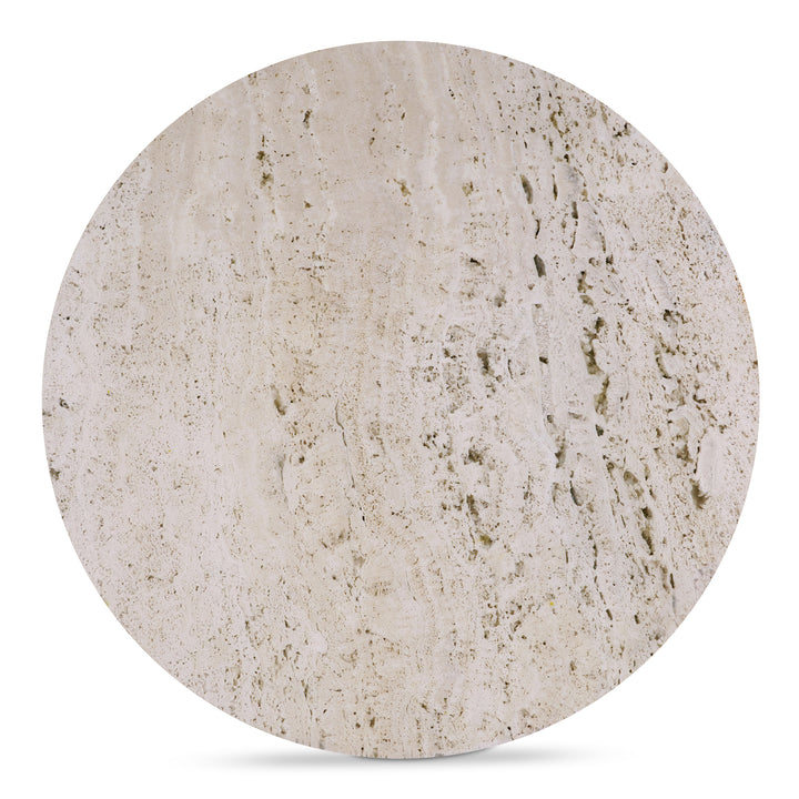Artisanal Travertine & Mango Wood Round Side Table