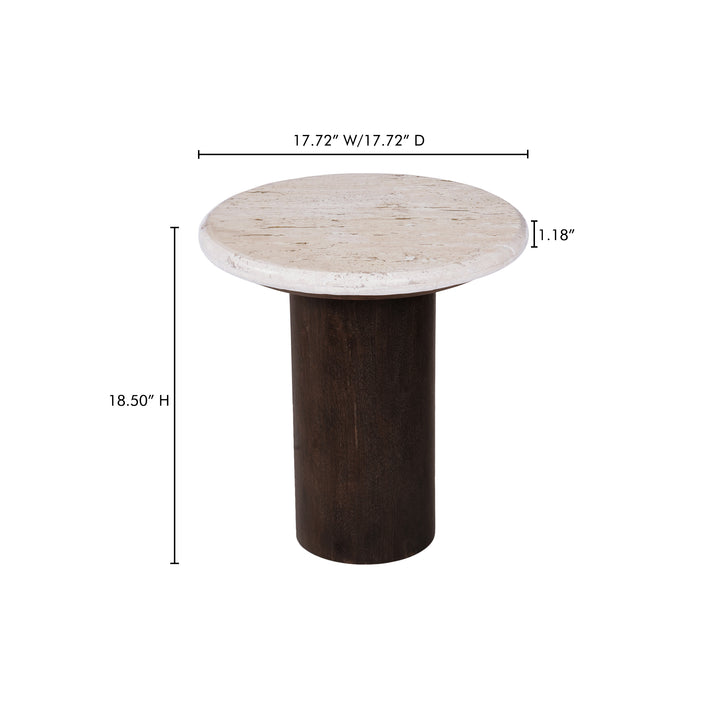 Artisanal Travertine & Mango Wood Round Side Table