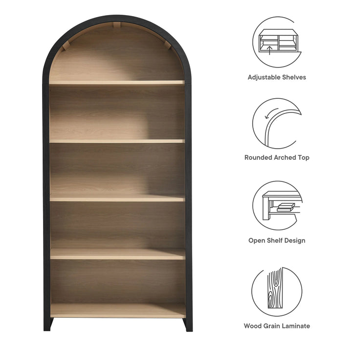 Evelyn Arched Wide Bookcase Display Cabinet - Black