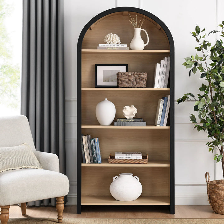 Evelyn Arched Wide Bookcase Display Cabinet - Black