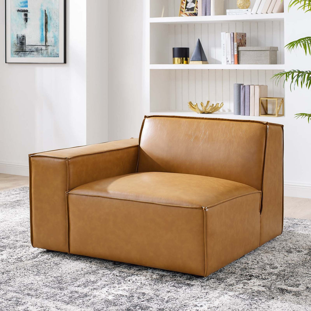 Tressor Left-Arm Vegan Leather Sectional Sofa Chair - Tan