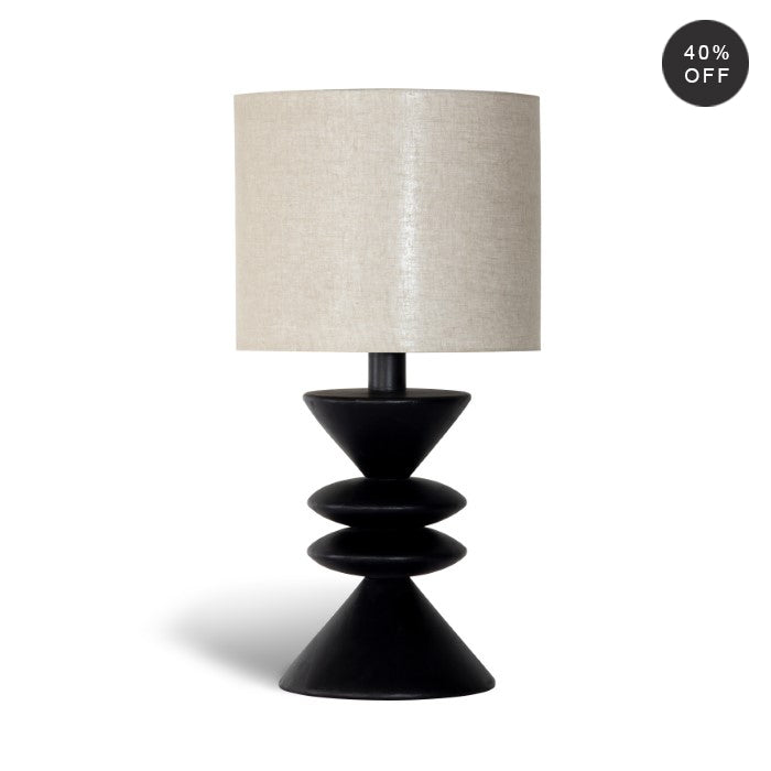 Geometric Oak Glow: Oak Table Lamp - Charcoal