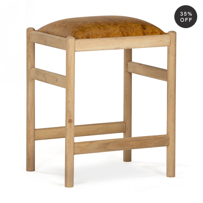Elegant Oak Leather Bar Stool - Warm Tone