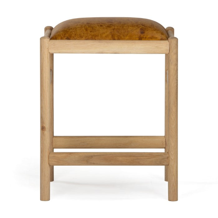 Elegant Oak Leather Bar Stool - Warm Tone