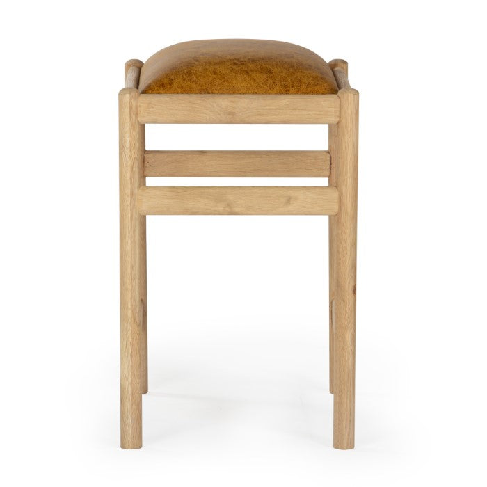 Elegant Oak Leather Bar Stool - Warm Tone