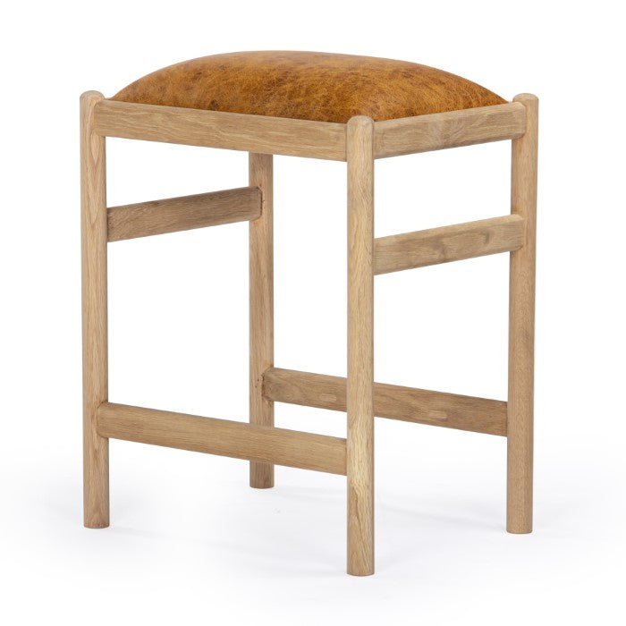 Elegant Oak Leather Bar Stool - Warm Tone