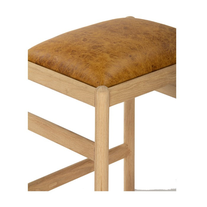 Elegant Oak Leather Bar Stool - Warm Tone