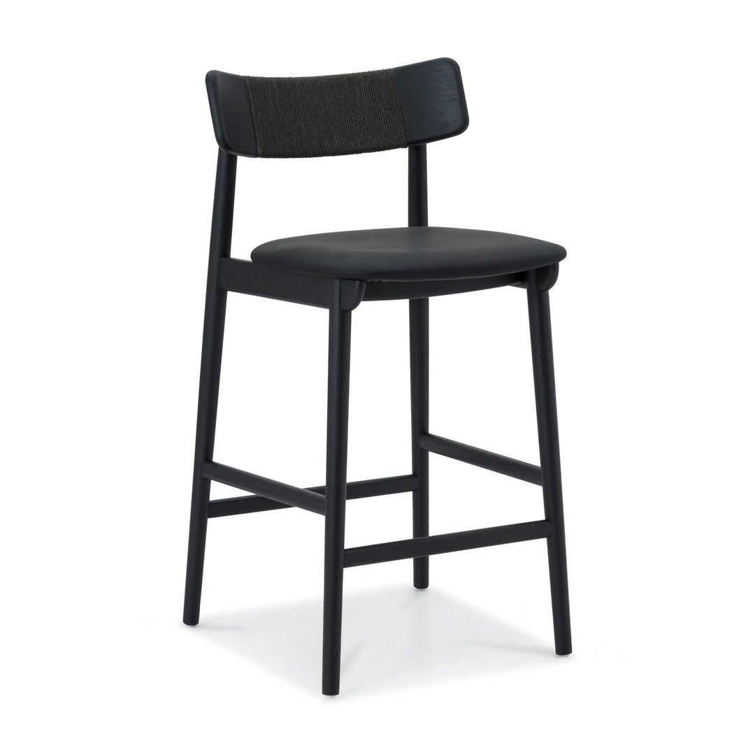 Nordic Oak & Leather Swivel Stool - Charcoal
