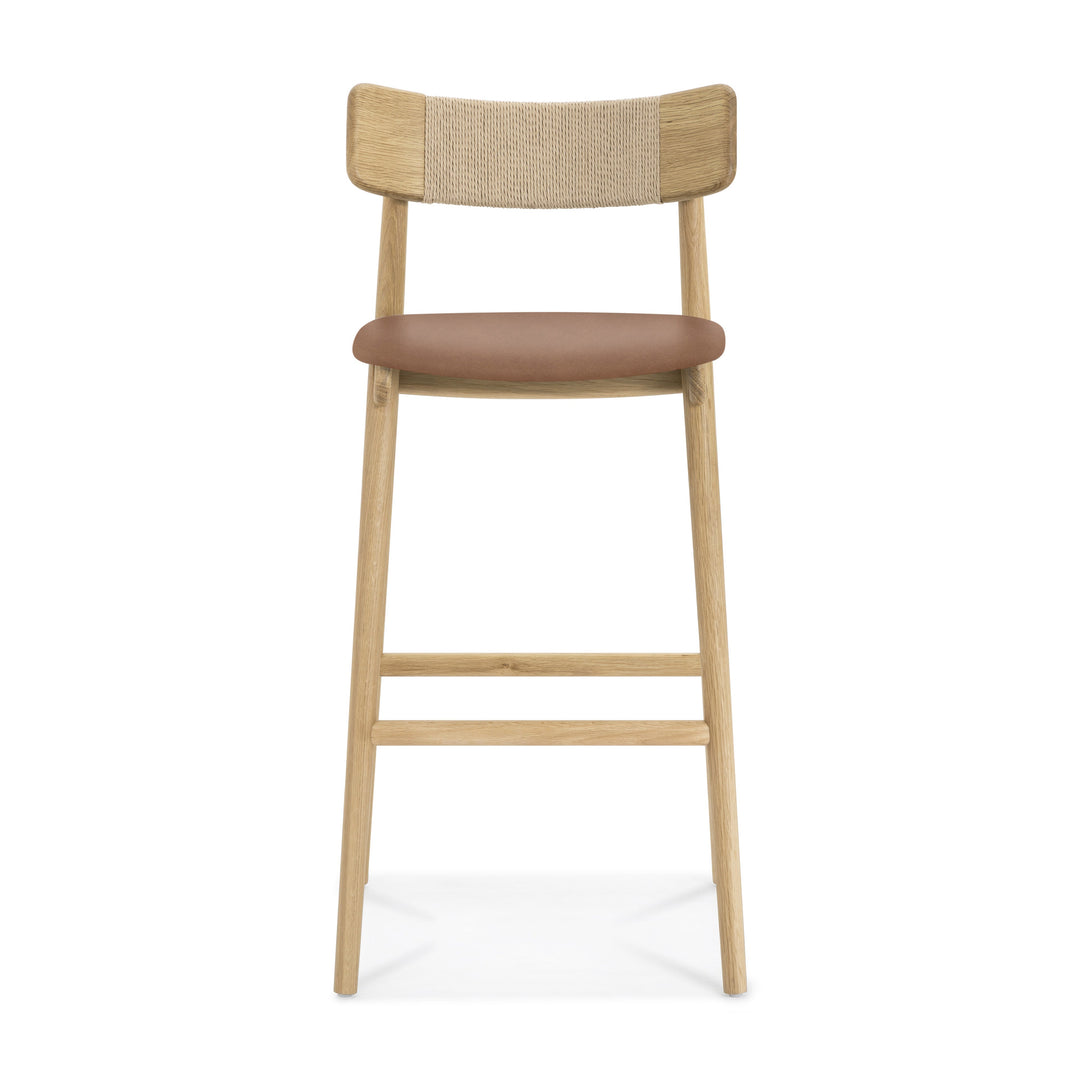 Nordic Oak & Leather Swivel Bar Stool with Paper Cord Detail
