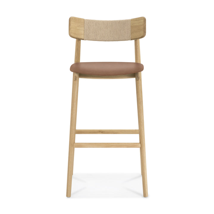 Nordic Oak & Leather Swivel Bar Stool with Paper Cord Detail