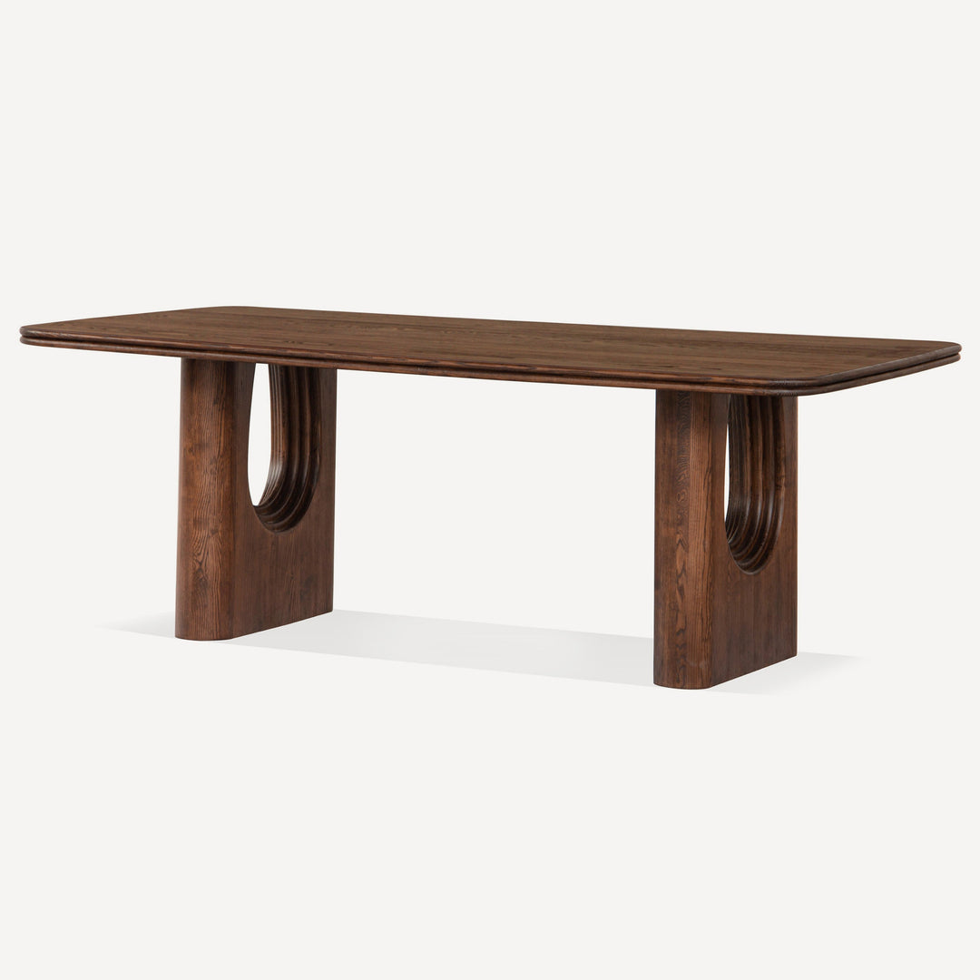 Artisanal Wave-Style Oak Dining Table - Rich Mud Brown