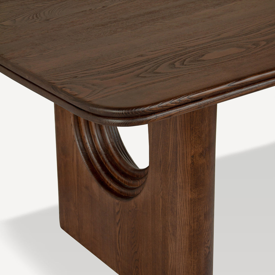 Artisanal Wave-Style Oak Dining Table - Rich Mud Brown