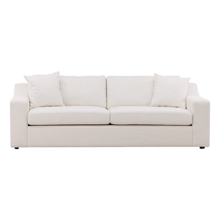 Luxury DreamSeat: Handcrafted Solid Wood Frame Sofa with Plush Cream Upholstery