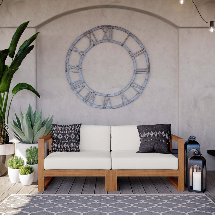 Upland 2-Piece Outdoor Patio Teak Wood Sectional Sofa Settee