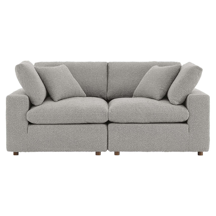 Comfort Down Filled Overstuffed Boucle Fabric Loveseat